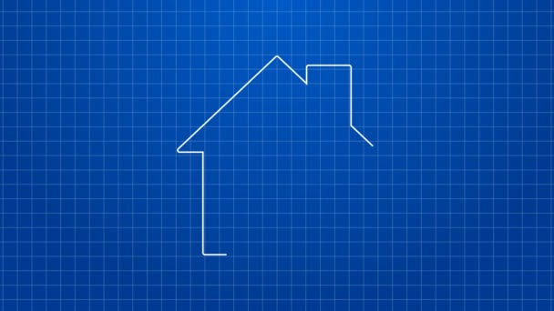 Weiße Linie Haus oder zu Hause mit Schraubenschlüssel Symbol isoliert auf blauem Hintergrund. Anpassung, Service, Einstellung, Wartung, Reparatur, Reparatur. 4K Video Motion Grafik Animation — Stockvideo
