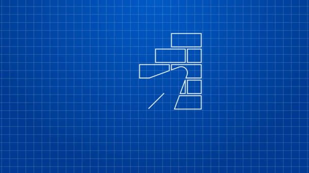 Vit linje tegelvägg med murslev ikon isolerad på blå bakgrund. 4K Video motion grafisk animation — Stockvideo