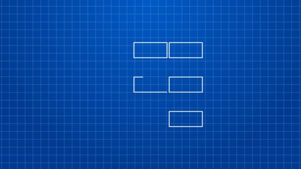 Fehér vonal Bricks ikon elszigetelt kék háttérrel. 4K Videó mozgás grafikus animáció — Stock videók