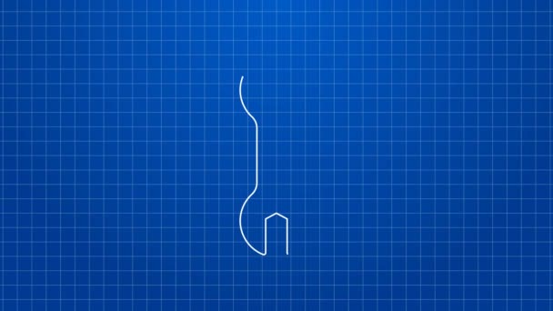 Witte lijn moersleutel pictogram geïsoleerd op blauwe achtergrond. Spanner reparatie tool. symbool van het servicewerktuig. 4K Video motion grafische animatie — Stockvideo