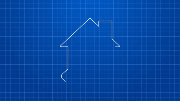 Biała linia Dom lub dom z ikoną kielni izolowane na niebieskim tle. Regulacja, serwis, ustawienie, konserwacja, naprawa, naprawa. 4K Animacja graficzna ruchu wideo — Wideo stockowe