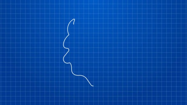 Weiße Linie Schnurrbart und Bart-Symbol isoliert auf blauem Hintergrund. Barbershop-Symbol. Gesichtsfrisur. 4K Video Motion Grafik Animation — Stockvideo