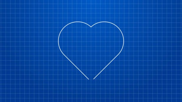 Bílá čára Srdce s jetel trefoliové listí ikony izolované na modrém pozadí. Šťastný den svatého Patricka. Národní irský svátek. Grafická animace pohybu videa 4K — Stock video