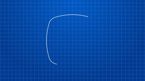 Λευκή γραμμή Mustache εικονίδιο απομονώνονται σε μπλε φόντο. Σύμβολο κουρείου. Μαλλί προσώπου. 4K Γραφική κίνηση κίνησης βίντεο — Αρχείο Βίντεο