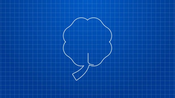 Biała linia Czterolistna ikona koniczyny odizolowana na niebieskim tle. Szczęśliwego Dnia Świętego Patryka. Narodowe irlandzkie święto. 4K Animacja graficzna ruchu wideo — Wideo stockowe