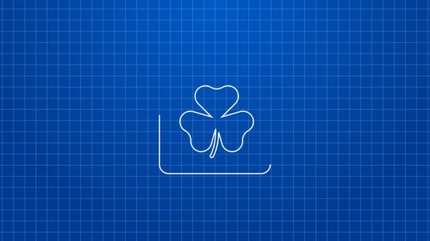 Bílá čára Saint Patricks den s ikonou kalendáře izolované na modrém pozadí. Datum 17. března. Grafická animace pohybu videa 4K — Stock video