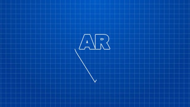 Λευκή γραμμή Εικονίδιο AR επαυξημένης πραγματικότητας απομονωμένο σε μπλε φόντο. Εικονικές φουτουριστικές φορητές συσκευές. 4K Γραφική κίνηση κίνησης βίντεο — Αρχείο Βίντεο