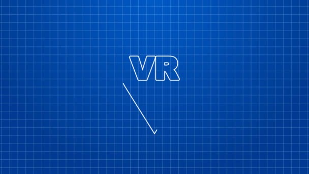 白い線青の背景に隔離された仮想現実アイコン。未来的なVRヘッドアップディスプレイデザイン。4Kビデオモーショングラフィックアニメーション — ストック動画