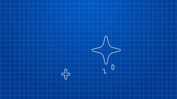 Bílá čára Jiskřivé hvězdy s magickými třpytivými částicemi ikony izolované na modrém pozadí. Kouzelná vánoční ozdoba. Grafická animace pohybu videa 4K — Stock video