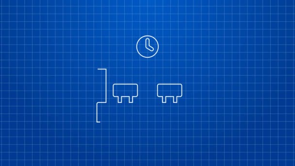 Weißes Bahnhofssymbol isoliert auf blauem Hintergrund. 4K Video Motion Grafik Animation — Stockvideo