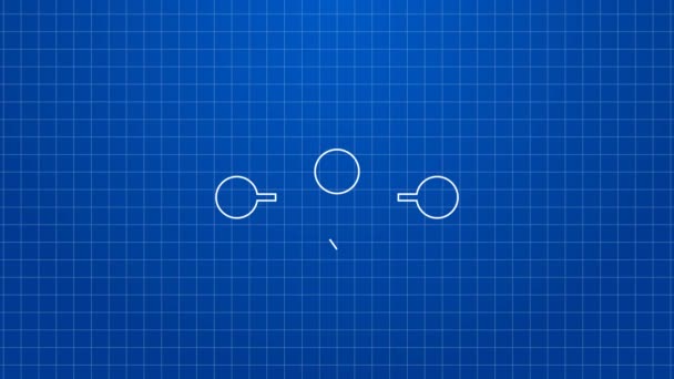 Weiße Linie Routenstandort-Symbol isoliert auf blauem Hintergrund. Zugstrecke der Zugstraßenroute mit Startpunkt GPS und Bindestrich. 4K Video Motion Grafik Animation — Stockvideo