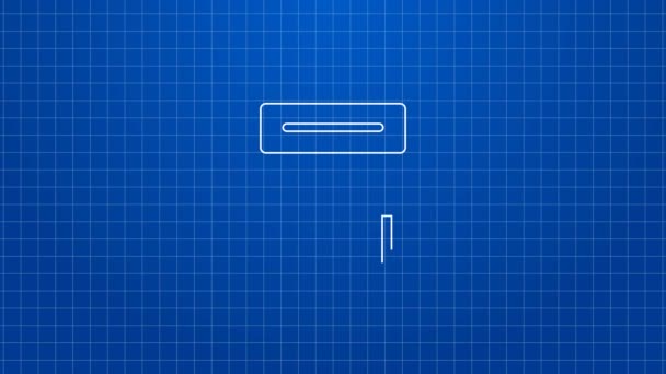 Línea blanca Icono de sala de espera aislado sobre fondo azul. Animación gráfica de vídeo 4K — Vídeo de stock