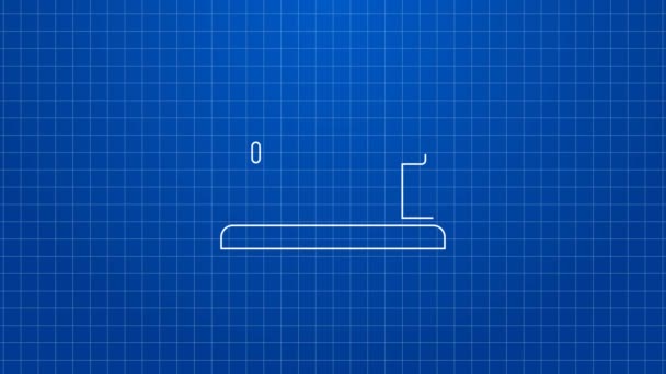 Белый значок железнодорожного барьера выделен на синем фоне. Видеографическая анимация 4K — стоковое видео