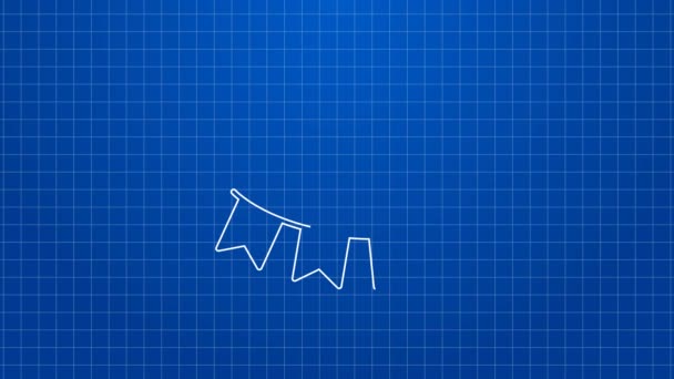 Beyaz çizgi karnaval çelengi mavi arka planda izole edilmiş bayrak simgesi ile. Doğum günü kutlaması için parti flamaları, festival dekorasyonu. 4K Video hareketli grafik canlandırması — Stok video