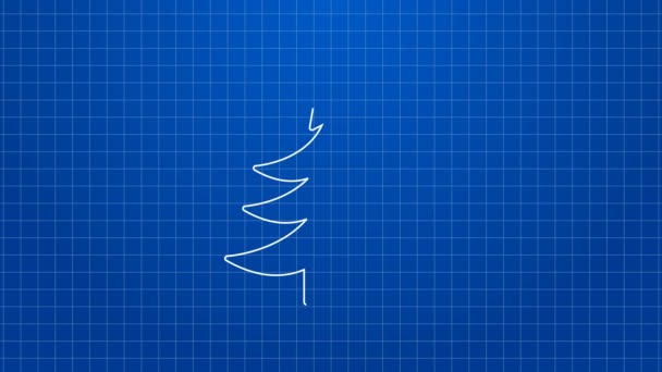 White line Christmas tree icon isolated on blue background. Merry Christmas and Happy New Year. 4K Video motion graphic animation — Stock Video