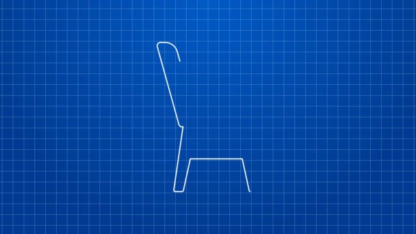 Icono de silla de línea blanca aislado sobre fondo azul. Animación gráfica de vídeo 4K — Vídeos de Stock