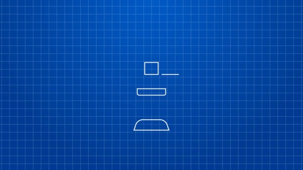 Bílá čára Kancelářská židle ikona izolované na modrém pozadí. Grafická animace pohybu videa 4K — Stock video
