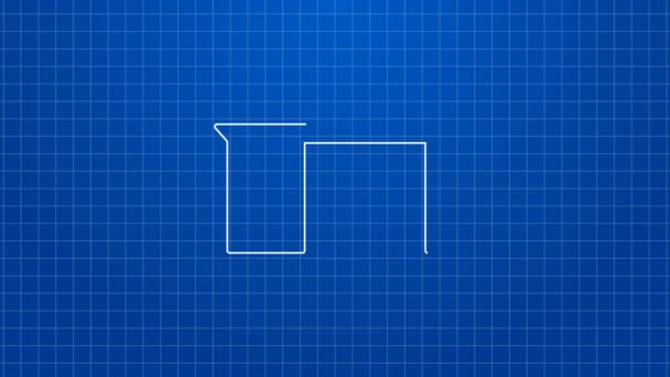 Weiße Linie Büroschreibtisch Symbol isoliert auf blauem Hintergrund. 4K Video Motion Grafik Animation — Stockvideo