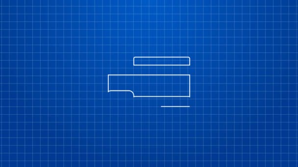 Weiße Linie Etagenbett Symbol isoliert auf blauem Hintergrund. 4K Video Motion Grafik Animation — Stockvideo