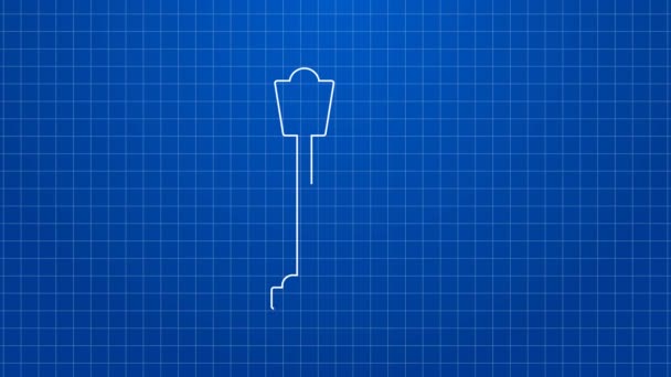 Línea blanca Icono de lámpara de pie aislado sobre fondo azul. Animación gráfica de vídeo 4K — Vídeo de stock