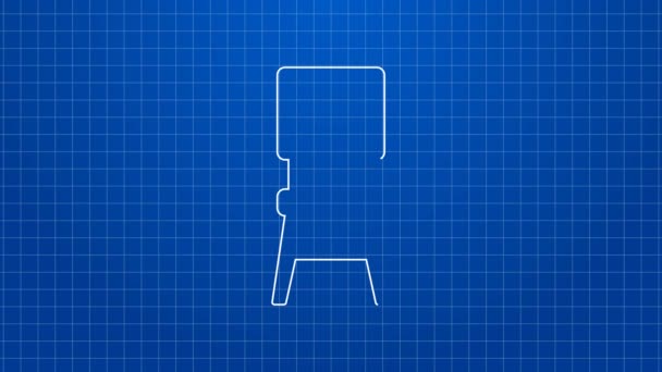 Weiße Linie Stuhl-Symbol isoliert auf blauem Hintergrund. 4K Video Motion Grafik Animation — Stockvideo