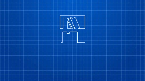 Línea blanca Icono de librería de la biblioteca aislado sobre fondo azul. Animación gráfica de vídeo 4K — Vídeo de stock