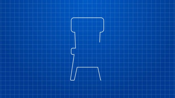 Icono de silla de línea blanca aislado sobre fondo azul. Animación gráfica de vídeo 4K — Vídeo de stock