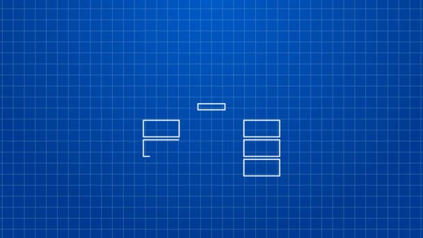 Bílá čára Kancelářský stůl ikona izolované na modrém pozadí. Grafická animace pohybu videa 4K — Stock video