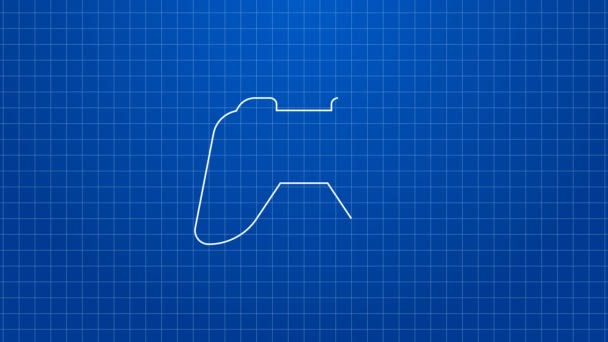 Weiße Linie Game-Controller oder Steuerknüppel für Spielkonsole Symbol isoliert auf blauem Hintergrund. 4K Video Motion Grafik Animation — Stockvideo