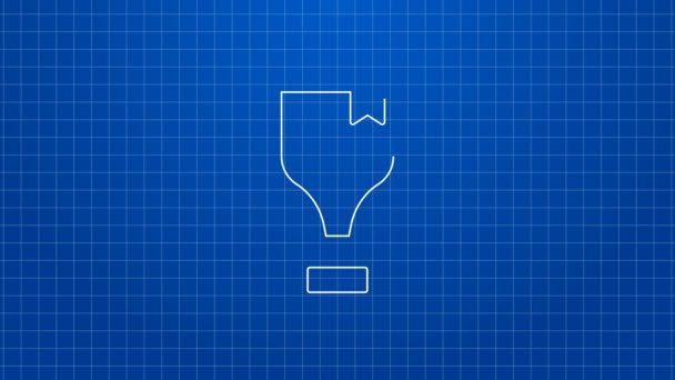 화이트 라인 어워드 컵 아이콘은 파란 배경에 분리되어 있다. 우승 트로피의 상징. 챔피언이나 경쟁 트로피. 스포츠 성적 표지. 4K 비디오 모션 그래픽 애니메이션 — 비디오