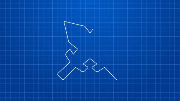 Pedang garis putih untuk ikon permainan terisolasi di latar belakang biru. Animasi grafis gerak Video 4K — Stok Video