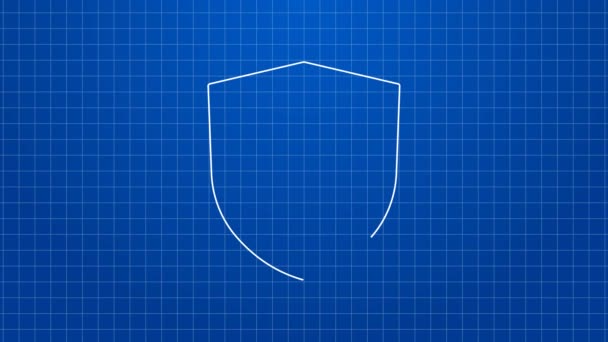 Witte lijn Levensverzekering met schild pictogram geïsoleerd op blauwe achtergrond. Beveiliging, veiligheid, bescherming, bescherming concept. 4K Video motion grafische animatie — Stockvideo