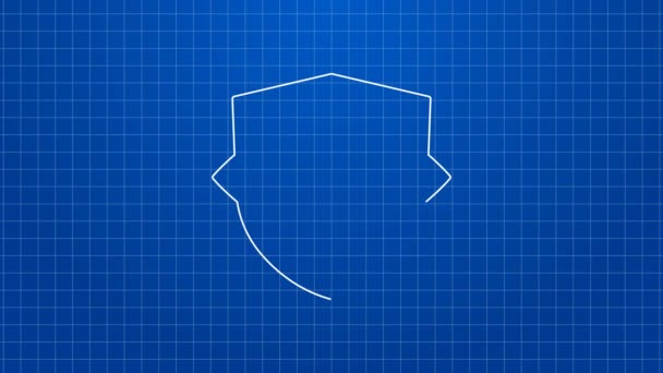 Biała linia Tarcza i ikona oka izolowane na niebieskim tle. Bezpieczeństwo, ochrona, koncepcja prywatności. 4K Animacja graficzna ruchu wideo — Wideo stockowe