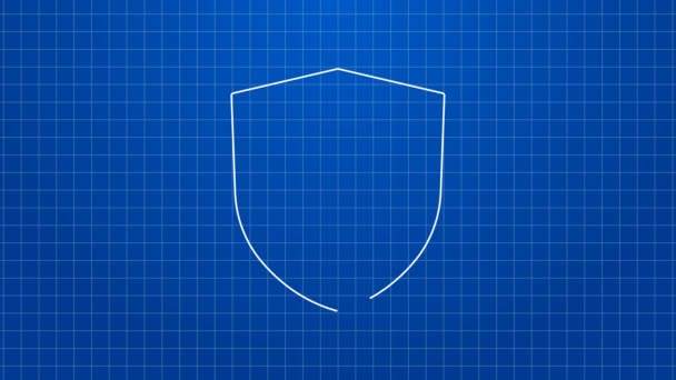 白宫有盾牌图标隔离在蓝色背景。保险概念。安保、安全、保护、保护概念。4K视频运动图形动画 — 图库视频影像