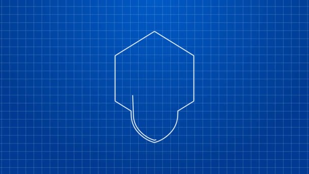 White line Delivery security with shield icon isolated on blue background. Delivery insurance. Insured cardboard boxes beyond the shield. 4K Video motion graphic animation — Stock Video