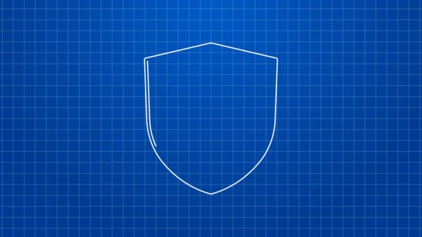 Línea blanca Seguro de vida con icono de escudo aislado sobre fondo azul. Seguridad, seguridad, protección, concepto de protección. Animación gráfica de vídeo 4K — Vídeo de stock