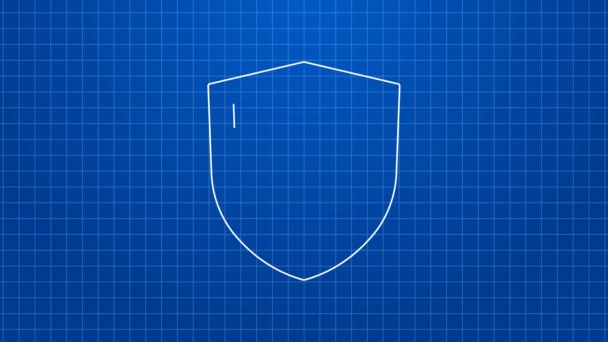 Maletín de línea blanca con icono de escudo aislado sobre fondo azul. Concepto de seguro. Seguridad, seguridad, protección, concepto de protección. Animación gráfica de vídeo 4K — Vídeo de stock