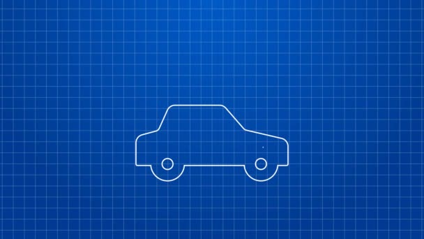 White line Car insurance icon isolated on blue background. Insurance concept. Security, safety, protection, protect concept. 4K Video motion graphic animation — Stock Video