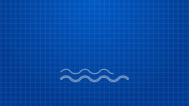 Weiße Linie Haus Flut Symbol isoliert auf blauem Hintergrund. Hausfluten unter Wasser. Versicherungskonzept. Sicherheit, Sicherheit, Schutz, Schutzkonzept. 4K Video Motion Grafik Animation — Stockvideo