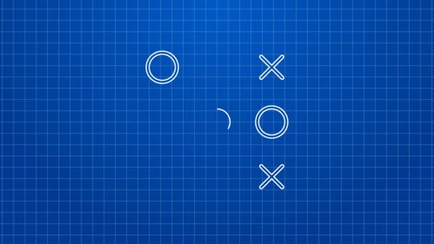 Linea bianca Tic tac toe icona del gioco isolato su sfondo blu. Animazione grafica 4K Video motion — Video Stock