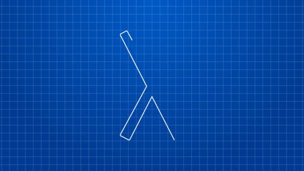 White line Crossed billiard cues icon isolated on blue background. 4K Video motion graphic animation — Stock Video