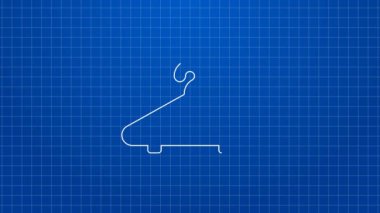 Beyaz çizgi elbise askısı ikonu mavi arka planda izole edildi. Vestiyer ikonu. Kıyafet servis sembolü. Çamaşır askı tabelası. 4K Video hareketli grafik canlandırması