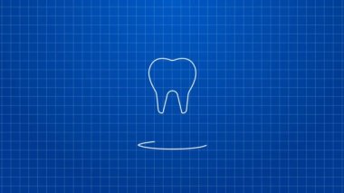 Beyaz çizgi dişçi kliniği konumu ikonu mavi arka planda izole edildi. 4K Video hareketli grafik canlandırması