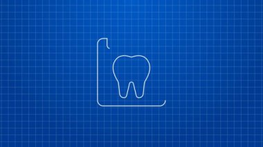 Mavi arka planda diş simgesi olan beyaz çizgili takvim. Uluslararası Diş Hekimleri Günü, 6 Mart. Mart tatili takvimi. 4K Video hareketli grafik canlandırması