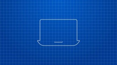 Beyaz çizgi görüntülü sohbet konferansı ikonu mavi arkaplanda izole edildi. Çevrimiçi iş görüşmesi formu. Uzak proje yönetimi. 4K Video hareketli grafik canlandırması