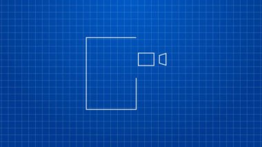 Beyaz çizgi görüntülü sohbet konferansı ikonu mavi arkaplanda izole edildi. Çevrimiçi iş görüşmesi formu. Uzak proje yönetimi. 4K Video hareketli grafik canlandırması