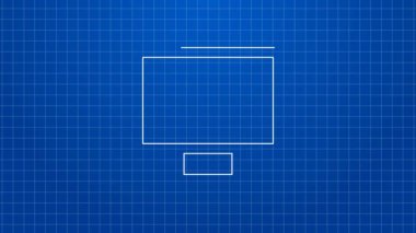 Beyaz çizgi görüntülü sohbet konferansı ikonu mavi arkaplanda izole edildi. Çevrimiçi iş görüşmesi formu. Uzak proje yönetimi. 4K Video hareketli grafik canlandırması