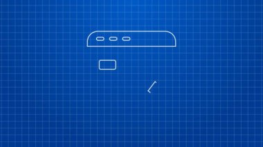 Beyaz çizgi pazar analiz simgesi mavi arkaplanda izole edildi. Metin dosya simgesini rapor et. Muhasebe tabelası. Denetim, analiz, planlama. 4K Video hareketli grafik canlandırması
