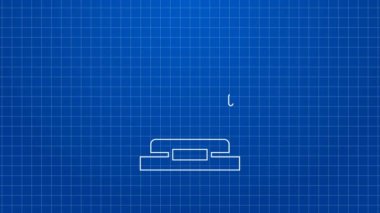 Kar yağan beyaz çizgili Noel kar küresi ve mavi arka planda izole edilmiş Noel ağacı ikonu. Mutlu Noeller ve mutlu yıllar. 4K Video hareketli grafik canlandırması