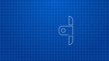 Mavi arka planda beyaz çizgili cüzdan simgesi izole edildi. Çanta ikonu. Nakit tasarruf sembolü. 4K Video hareketli grafik canlandırması